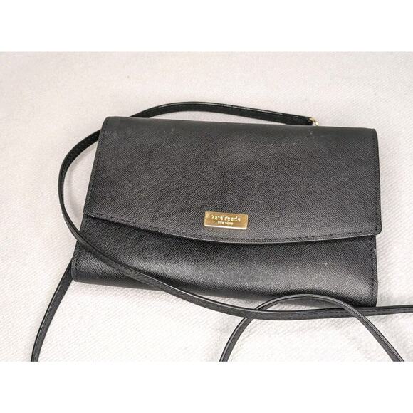 Kate Spade Purse Crossbody Wallet Black‎ Textured Mini Travel Compact Slim - Picture 1 of 12